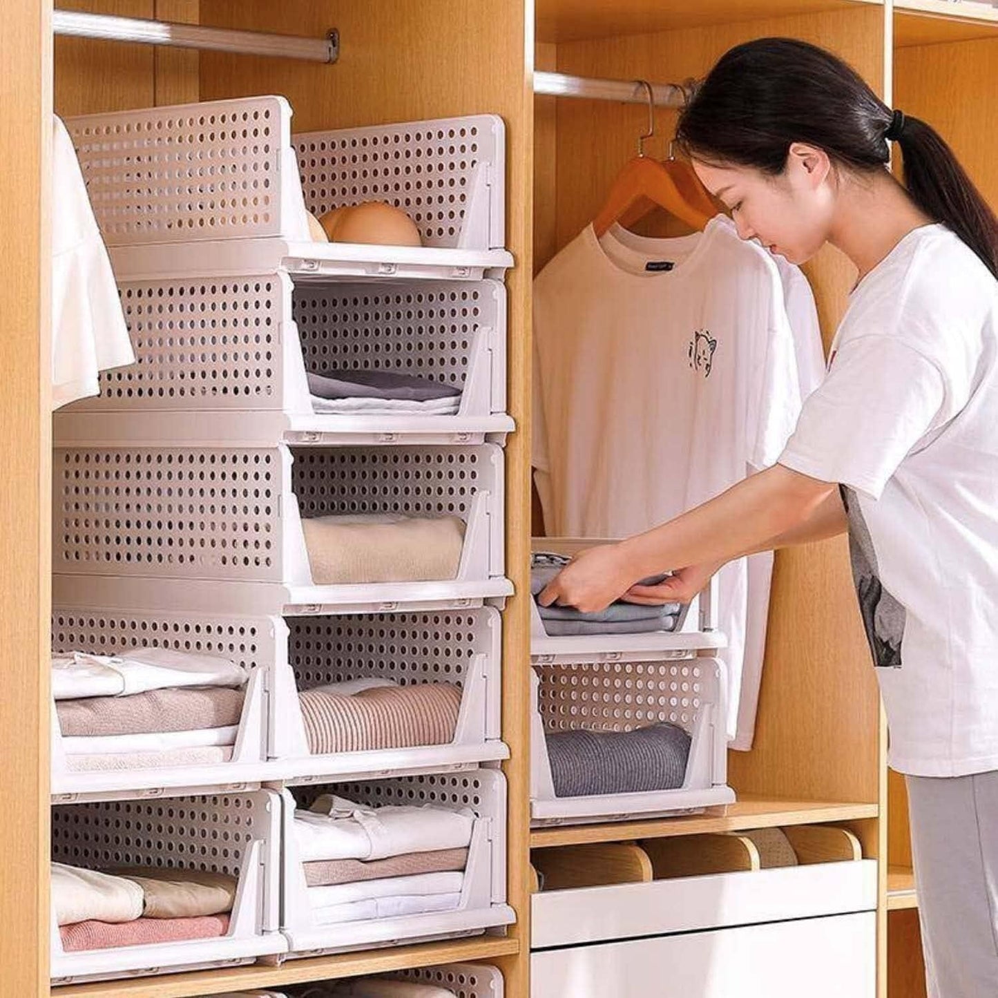 Multipurpose Foldable Stackable Wardrobe Cupboard Organizer for Clothes (Set of 3)